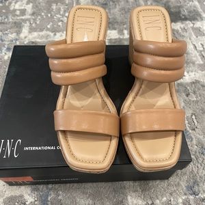 INC Nude Platform Wedges